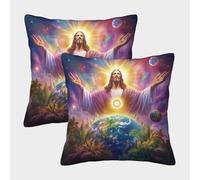 TDSNKAVHB Jesús 3D Printed Pillow Cover DecoRataive Square Cushion Standard Pillowcase Set of 2 for Home Bed Living Room Sofa 40x40cm
