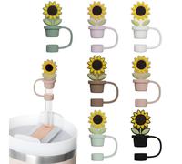 TDTOK Juego de 7 bonitas fundas para pajitas de girasol para copas Stanley, de silicona, a prueba de polvo, reutilizables, para popotes de 10 mm, compatibles con vasos de 30 y 40 onzas