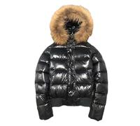 Tdvcpmkk Abrigo corto de invierno para mujer, con cuello de piel, holgado, cálido, elegante, Negro, S