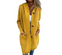 Tdvcpmkk Abrigo largo de punto para mujer, con bolsillos y retazos, cárdigan de un solo botonadura, abrigo largo de punto casual, amarillo, XL