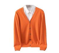 Tdvcpmkk Cárdigan de cachemira para hombre, talla grande, de punto, cuello en V, manga larga, suéter cálido de lana, naranja, XL