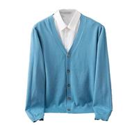 Tdvcpmkk Cárdigan de cachemira para hombre, talla grande, de punto, cuello en V, manga larga, suéter cálido de lana, Lago Azul, XL