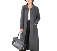 Tdvcpmkk Cárdigan largo de punto para mujer, estilo vintage, cálido, de cachemira, de manga larga, Gris oscuro9, L