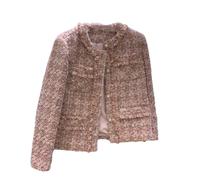 Tdvcpmkk Chaqueta a cuadros de tweed para mujer, elegante y con estilo, cuello redondo, manga larga, chaqueta de algodón de un solo pecho para mujer, Algodón, Large