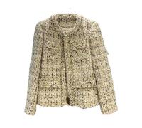 Tdvcpmkk Chaqueta a cuadros de tweed para mujer, elegante y con estilo, cuello redondo, manga larga, chaqueta de algodón de un solo pecho para mujer, Cotton1, XL