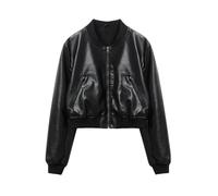 Tdvcpmkk Chaqueta bomber retro de piel sintética para mujer, Negro -, S