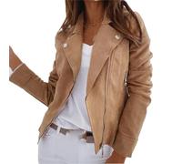 Tdvcpmkk Chaqueta con cremallera para mujer, otoño e invierno, de manga larga, chaqueta de cuero de moda, chaqueta delgada estilo novio, chaqueta de PU, Caqui, XXL
