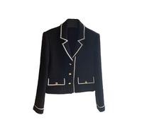 Tdvcpmkk Chaqueta corta de tweed de color de contraste de invierno y otoño para mujer, con bolsillo de muesca, chaqueta de lana de un solo pecho, Negro -, XL