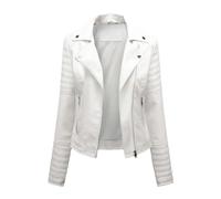 Tdvcpmkk Chaqueta de cuero con cremallera para mujer, Blanco, XXXL
