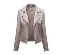 Tdvcpmkk Chaqueta de cuero con cremallera para mujer, Caqui oscuro, XXXXL