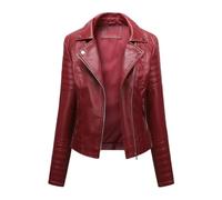 Tdvcpmkk Chaqueta de cuero con cremallera para mujer, Rojo vino, XXXL