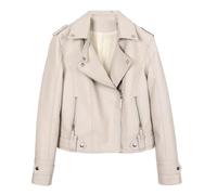 Tdvcpmkk Chaqueta de piel sintética para mujer, chaqueta de cuero delgado casual para mujer, Beige, M