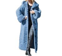 Tdvcpmkk Chaqueta de punto con capucha para mujer, con botones gruesos, larga, holgada, azul, XXL