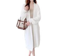 Tdvcpmkk Chaqueta de punto de forro polar para mujer, de longitud media, para otoño e invierno, a la moda, informal, suéter, blanco, XL