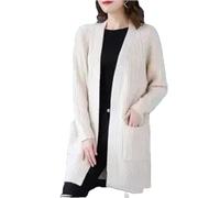 Tdvcpmkk Chaqueta de punto de longitud media para mujer, para primavera y otoño, de manga larga, holgada, cálida, para primavera y otoño, Beige y blanco., XL
