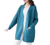 Tdvcpmkk Chaqueta de punto de longitud media para mujer, para primavera y otoño, de manga larga, holgada, cálida, para primavera y otoño, Color pavo real, L