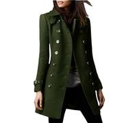 Tdvcpmkk Parka larga de mezcla de lana con mangas raglán y solapa de doble botonadura para mujer, ArmyEN8, M