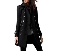 Tdvcpmkk Parka larga de mezcla de lana con mangas raglán y solapa de doble botonadura para mujer, Negro, S