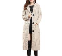 Tdvcpmkk Suéter de invierno de talla grande para mujer, con capucha, longitud media, cárdigan de punto grueso, albaricoque, L