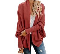 Tdvcpmkk Suéter largo para mujer, cárdigan de otoño e invierno, manga de murciélago, rojo (Maroon), S