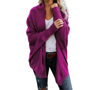 Tdvcpmkk Suéter largo para mujer, cárdigan de otoño e invierno, manga de murciélago, Rosa Roja, L