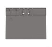 TE-711 - Tapete de trabajo de soldadura de silicona, resistente al calor, antideslizante, organizador para herramientas y piezas pequeñas, grande, 450 x 350 mm, almohadilla flexible gris para