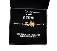 Te amo más de lo que amo dormir hasta tarde y eso es decir mucho. Pulsera de girasol, joyería para esposa, regalos divertidos para esposa, fiesta de cumpleaños, regalos, pastel, velas, amigos, familia