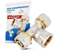Te Compresión PEX-AL-PEX 16 x 1/2'' x 16 RH Latón Sistema de Tornillos Calefacción Fontanería Conector Adaptador Accesorios para Tubo Pieza de Tubería Multicapa