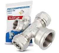 Te Compresión PEX-AL-PEX 16 x 3/4'' x 16 RH Latón Sistema de Tornillos Calefacción Fontanería Conector Adaptador Accesorios para Tubo Pieza de Tubería Multicapa