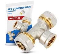 Te Compresión PEX-AL-PEX 20 x 1/2'' x 20 RH Latón Sistema de Tornillos Calefacción Fontanería Conector Adaptador Accesorios para Tubo Pieza de Tubería Multicapa