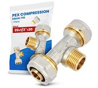 Te Compresión PEX-AL-PEX 20 x 1/2'' x 20 RM Latón Sistema de Tornillos Calefacción Fontanería Conector Adaptador Accesorios para Tubo Pieza de Tubería Multicapa