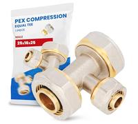Te Compresión PEX-AL-PEX 25 x 16 x 25 mm Latón Sistema de Tornillos Calefacción Fontanería Conector Adaptador Accesorios para Tubo Pieza de Tubería Multicapa