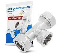 Te Compresión PEX-AL-PEX 25 x 3/4'' x 25 RH Latón Sistema de Tornillos Calefacción Fontanería Conector Adaptador Accesorios para Tubo Pieza de Tubería Multicapa