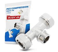 Te Compresión PEX-AL-PEX 25 x 3/4'' x 25 RM Latón Sistema de Tornillos Calefacción Fontanería Conector Adaptador Accesorios para Tubo Pieza de Tubería Multicapa