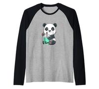 Té De Burbujas con Pandita Adorable Camiseta Manga Raglan