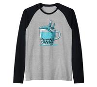 Té de Burbujas de tiburón Ballena, diseño Divertido del océano Camiseta Manga Raglan
