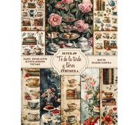 Té de la tarde y libros - Tazas de té, libros y flores, para recortar: Papel para decoupage con ilustraciones de té de la tarde y libros para diario, scrapbooking y proyectos artísticos.