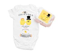 Te lo Personalizo Body bebé personalizado boda con caja regalo - “Yo estuve en la boda de…” | Presentación en huevera decorada | Regalo original para invitada embarazada