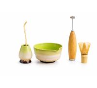 Té Matcha Ceremonial Kit Completo. Set de Regalo de Matcha, Kit Ceremonia Té Japonés con Batidor de Bambú (Chasen), Cuenco (Chawan), Chashaku, Soporte y Espumador Eléctrico para Leche, Preparar Matcha