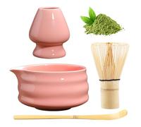 Te Matcha Kit, Juego de Matcha, kit de Ceremonia Hecho a Mano para de Té Matcha, Kit Matcha de Accesorios, Cuenco con Boquilla de Vertido, Batidor, Cuchara de Té, Soporte Batidor Juego Batidor