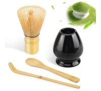 Té Matcha Kit - Matcha Kit de 4 Piezas, Batidor Té Matcha, Cuenco Té Matcha, Soporte Chasen y Cuchara Matcha - Kit Matcha para la Ceremonia del Té (Matcha Negro (cuenco no incluido))