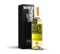 «Te mereces una tarjeta amarilla por la falta que me haces» Mensaje en una Botella. Vino Blanco Premium Verdejo Joven + Gift Box. Etiqueta Amarilla PERSONALIZABLE