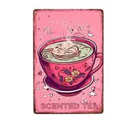Té Perfumado Rosa Metal Cartel Divertida Carteles De Pared De Metal Retro Pintura De Hojalata Placa para Cafetería Baño Jardín