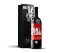 «TE QUIERO como quieren los patos PATOLAVIDA» Mensaje en una Botella. Vino Tinto Premium Reserva 12 Meses + Gift Box. Etiqueta Roja PERSONALIZABLE