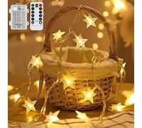 TE-RO® Guirnalda Luces Interior Exterior, 5M 50 LED Cadena de Luces de Navidad Pilas AA Exteriores 8 Modos Impermeable Decoración del Navidad, Bodas, Balcón, Patio, Jardín, Fiestas (Blanco Cálido)