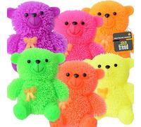 TE-Trend Juego de 6 bolas de estrés LED de 9 cm, juego de 6 unidades, diseño de oso brillante, para divertirse y relajarse, bolas de estrés en forma de oso de peluche blando, bolas antiestrés para