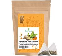 Te verde con Jengibre + Cúrcuma y pimienta para infusiónes + DETOX Depurativo Diurético y Antioxidante- en 20 bolsas Piramides - 100% Natural