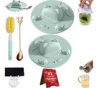 Tea Bag Mug Topper, Cat-Designed Cup Silicone Cup Covers, Silicone Tea Bag Holder & Squeezer, Reusable Silicones Glass Cups Covers for Coffee, Milk Teas & Hot Drinks (2* Green)