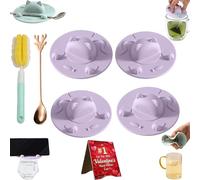 Tea Bag Mug Topper, Cat-Designed Cup Silicone Cup Covers, Silicone Tea Bag Holder & Squeezer, Reusable Silicones Glass Cups Covers for Coffee, Milk Teas & Hot Drinks (4* Purple)