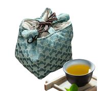 Tea Bag Organizer - Chinese Aesthetic Drawstring Pouch, Portable Tea Bag Cup Container, Floral Patterned Fabric, Secure Cinch Closure, Outdoor Travel Accessory, Vacation Camping Picnic Blue White